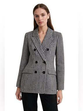 Zara Black and White Gingham Double-Breasted Blazer